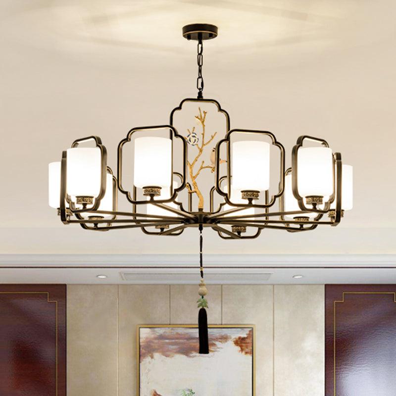 Black Cylinder Chandelier Lighting Fixture Classic Metal 6 Lights - Rebooters