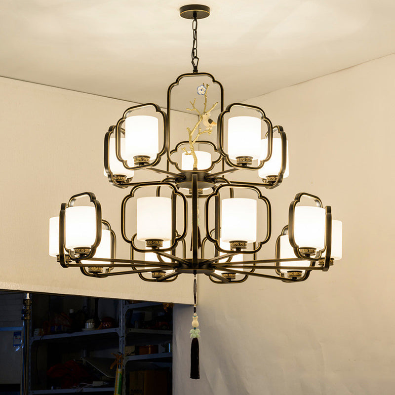 Black Cylinder Chandelier Lighting Fixture Classic Metal 6 Lights - Rebooters