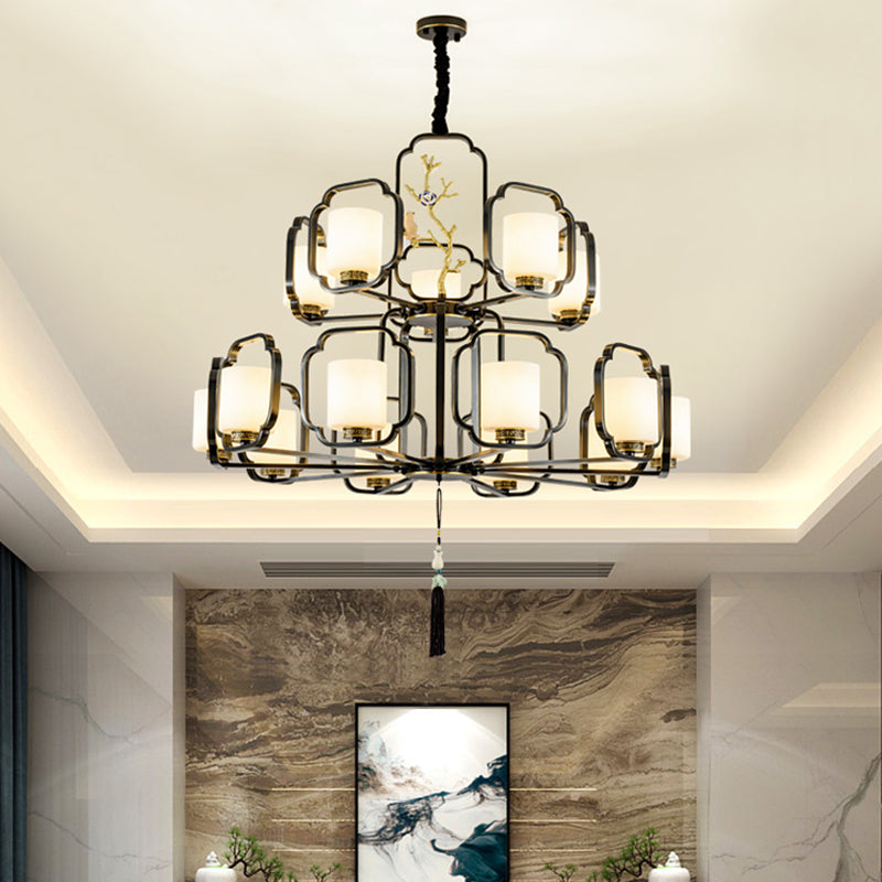 Black Cylinder Chandelier Lighting Fixture Classic Metal 6 Lights - Rebooters
