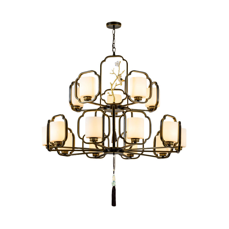 Black Cylinder Chandelier Lighting Fixture Classic Metal 6 Lights - Rebooters