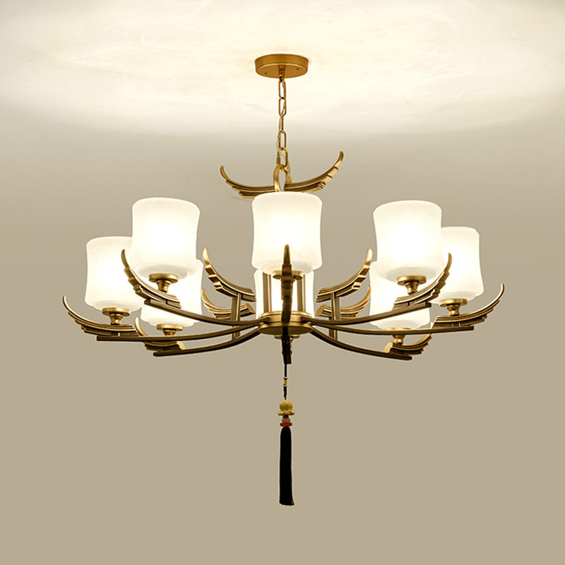 Black and Gold 6/8/10 Lights Chandelier Light Classic Opal Glass Cylinder Pendant - Rebooters