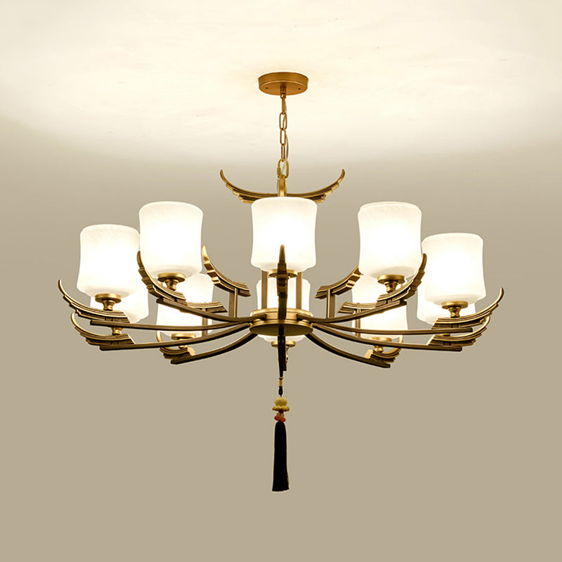 Black and Gold 6/8/10 Lights Chandelier Light Classic Opal Glass Cylinder Pendant - Rebooters