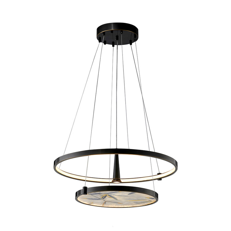 16"/23.5" Wide LED Frosted Glass Chandelier Lamp Classic Black Round Ceiling Pendant - Rebooters