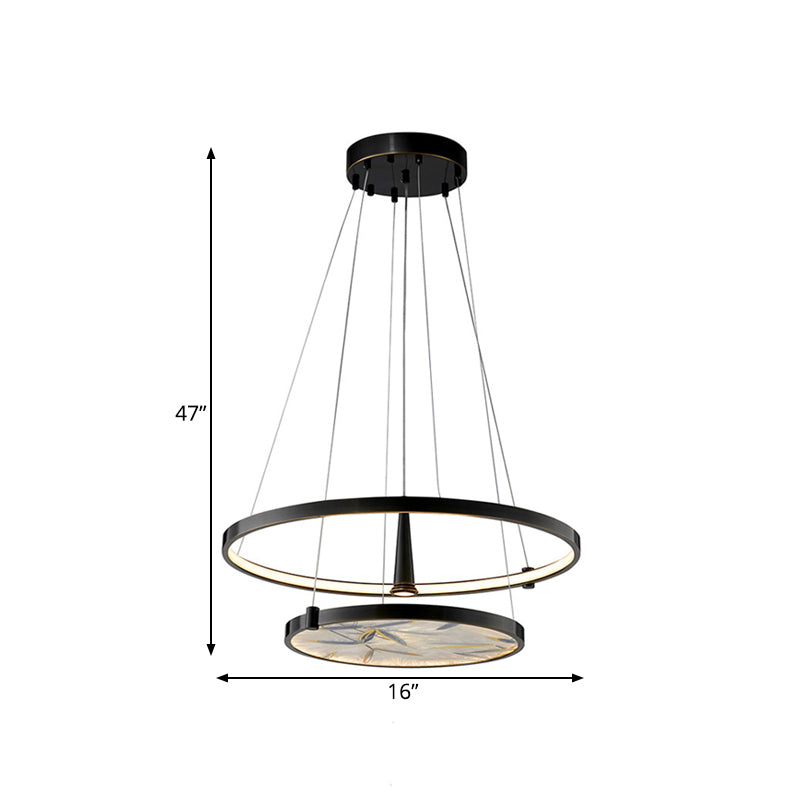 16"/23.5" Wide LED Frosted Glass Chandelier Lamp Classic Black Round Ceiling Pendant - Rebooters