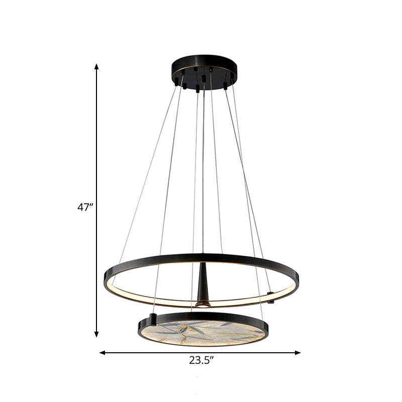 16"/23.5" Wide LED Frosted Glass Chandelier Lamp Classic Black Round Ceiling Pendant - Rebooters