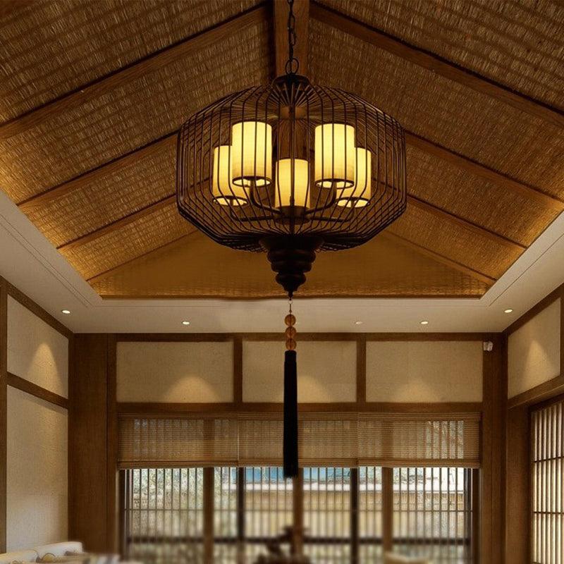 5 Lights Dining Room Hanging Chandelier Classic Black Pendant Light - Rebooters