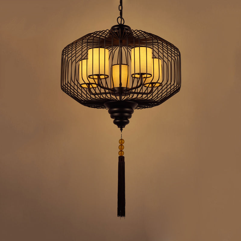 5 Lights Dining Room Hanging Chandelier Classic Black Pendant Light - Rebooters
