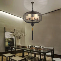5 Lights Dining Room Hanging Chandelier Classic Black Pendant Light - Rebooters