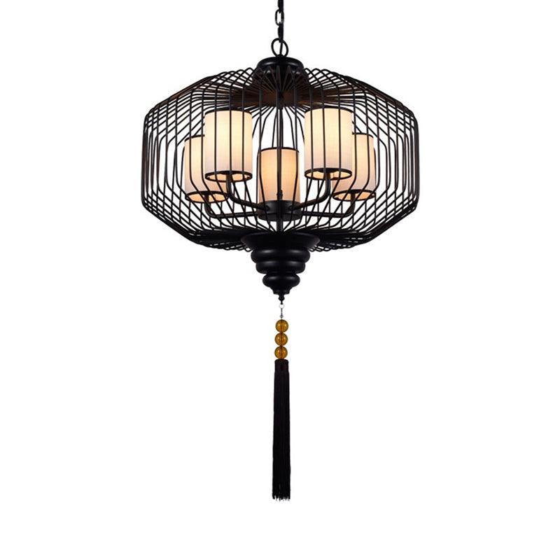 5 Lights Dining Room Hanging Chandelier Classic Black Pendant Light - Rebooters