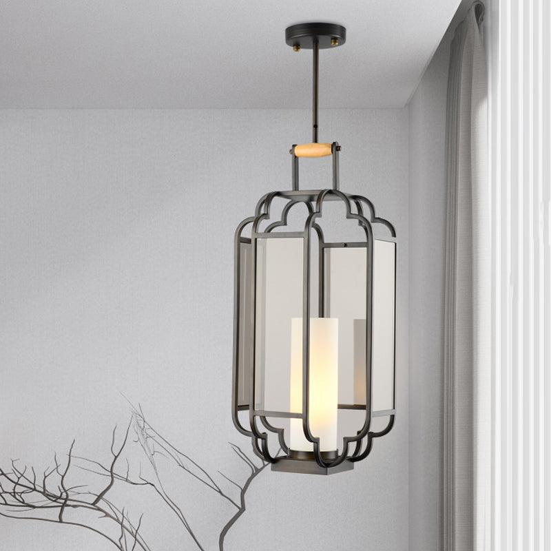 1 Light Tan Glass Hanging Pendant Traditional Black Cylinder Living Room Pendulum Light 8 10 12 Wide - Rebooters