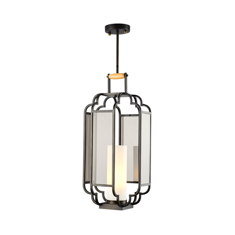 1 Light Tan Glass Hanging Pendant Traditional Black Cylinder Living Room Pendulum Light 8 10 12 Wide - Rebooters