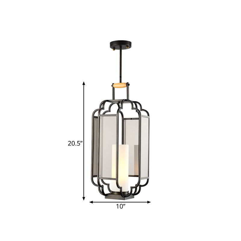 1 Light Tan Glass Hanging Pendant Traditional Black Cylinder Living Room Pendulum Light 8 10 12 Wide - Rebooters