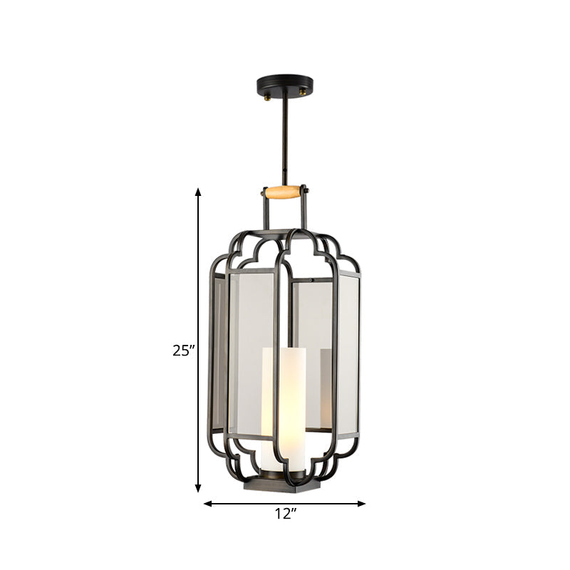 1 Light Tan Glass Hanging Pendant Traditional Black Cylinder Living Room Pendulum Light 8 10 12 Wide - Rebooters