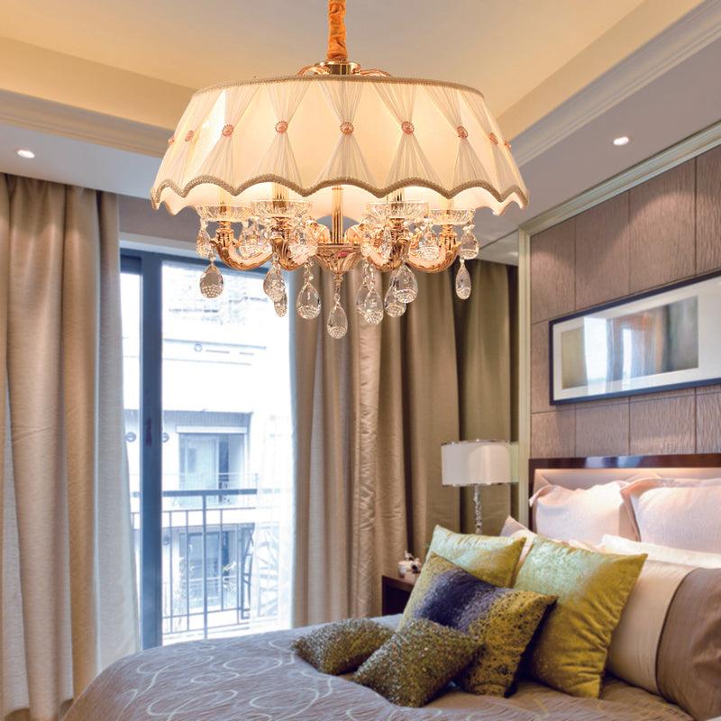 Beige 5 Heads Chandelier Lamp Modernism Crystal Drop Lighting - Rebooters