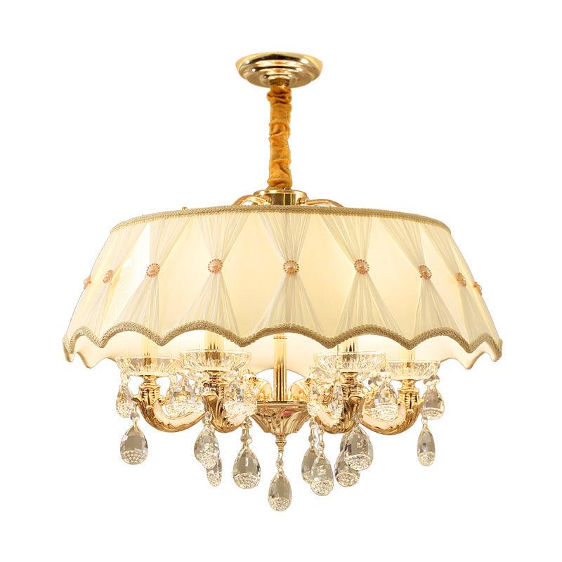 Beige 5 Heads Chandelier Lamp Modernism Crystal Drop Lighting - Rebooters