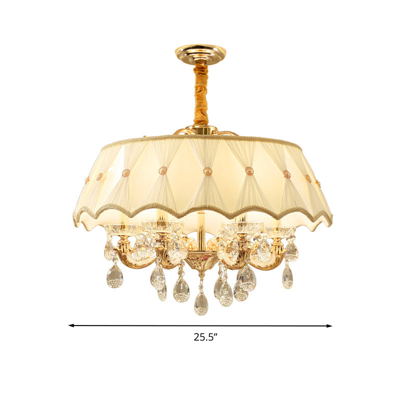 Beige 5 Heads Chandelier Lamp Modernism Crystal Drop Lighting - Rebooters