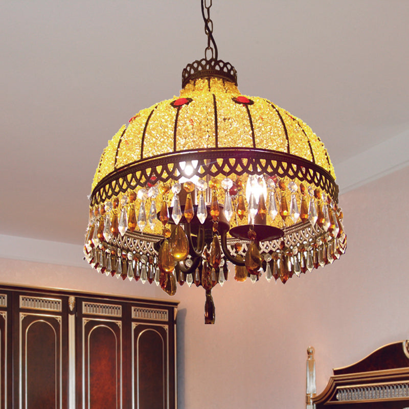 Yellow 3 Lights Hanging Chandelier Southeast Asian Style Ceiling Light - Rebooters