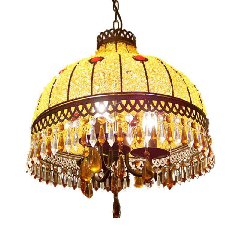 Yellow 3 Lights Hanging Chandelier Southeast Asian Style Ceiling Light - Rebooters