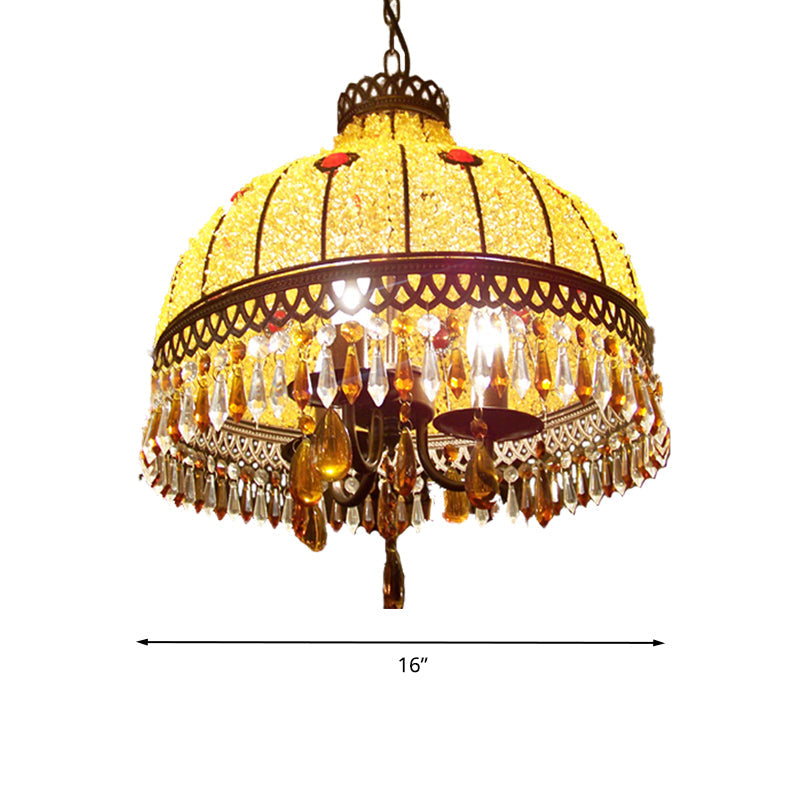 Yellow 3 Lights Hanging Chandelier Southeast Asian Style Ceiling Light - Rebooters