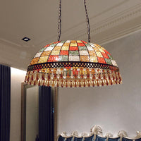 2 Heads Crystal Drop Ceiling Suspension Lamp Southeast Asian Style Black Dome Living Room - Rebooters