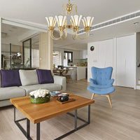 8 Lights Ceiling Chandelier Colonialism Flower White Frosted Glass Pendant Light in Gold - Rebooters