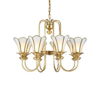 8 Lights Ceiling Chandelier Colonialism Flower White Frosted Glass Pendant Light in Gold - Rebooters