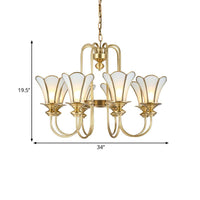 8 Lights Ceiling Chandelier Colonialism Flower White Frosted Glass Pendant Light in Gold - Rebooters
