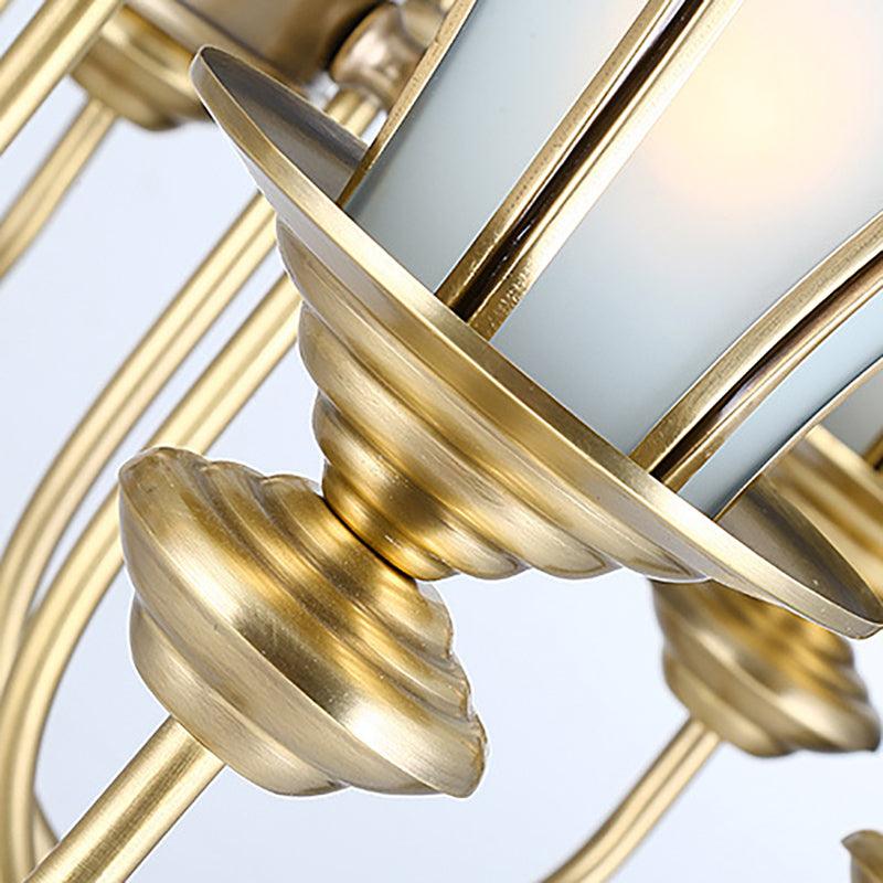 8 Lights Ceiling Chandelier Colonialism Flower White Frosted Glass Pendant Light in Gold - Rebooters
