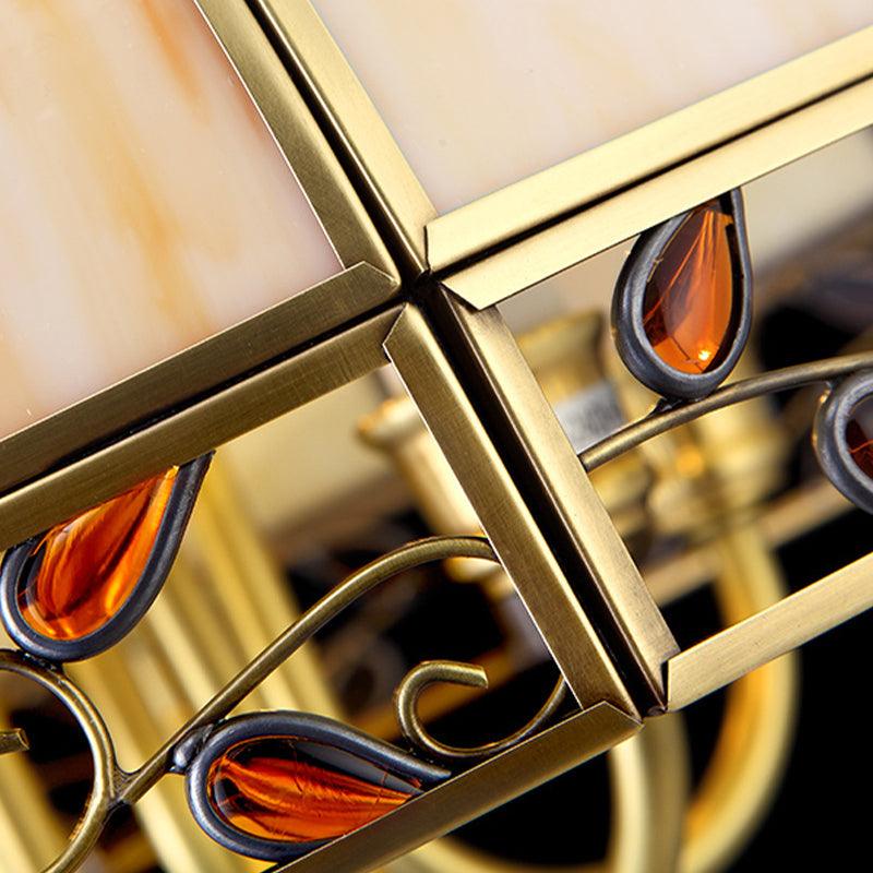 12 Bulbs Faceted Island Lighting Colonial Gold Frosted Glass Ceiling Suspension Lamp - Rebooters