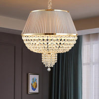 5 Lights Dome Ceiling Light Fixture Simple Style Blue Gray Crystal Strand Chandelier - Rebooters