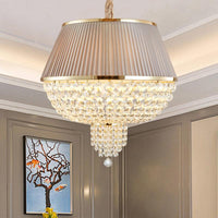 5 Lights Dome Ceiling Light Fixture Simple Style Blue Gray Crystal Strand Chandelier - Rebooters