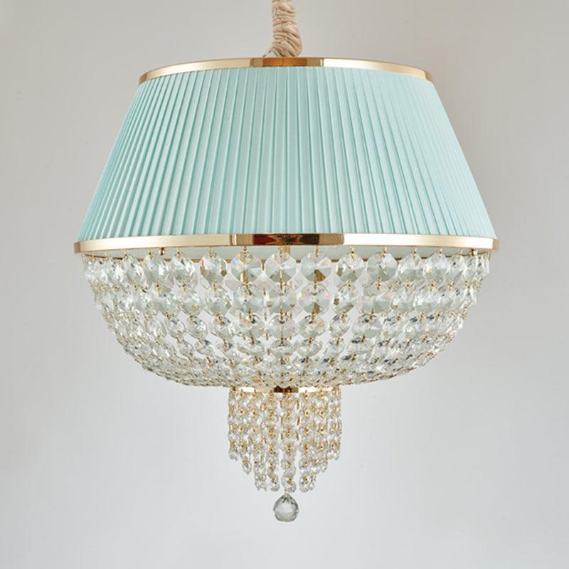5 Lights Dome Ceiling Light Fixture Simple Style Blue Gray Crystal Strand Chandelier - Rebooters