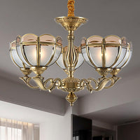 Beige Frosted Glass Gold Chandelier Lighting Dome 5 Bulbs - Rebooters