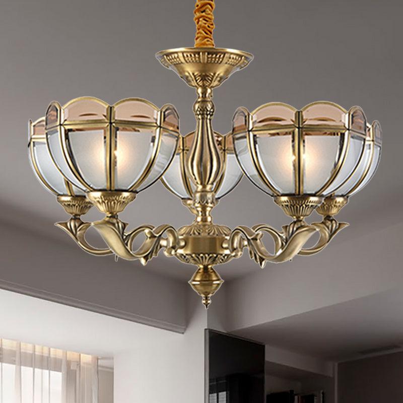 Beige Frosted Glass Gold Chandelier Lighting Dome 5 Bulbs - Rebooters