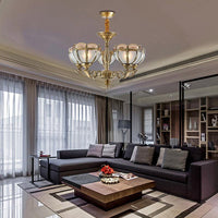 Beige Frosted Glass Gold Chandelier Lighting Dome 5 Bulbs - Rebooters