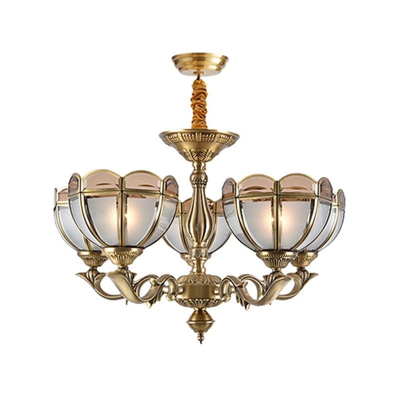 Beige Frosted Glass Gold Chandelier Lighting Dome 5 Bulbs - Rebooters