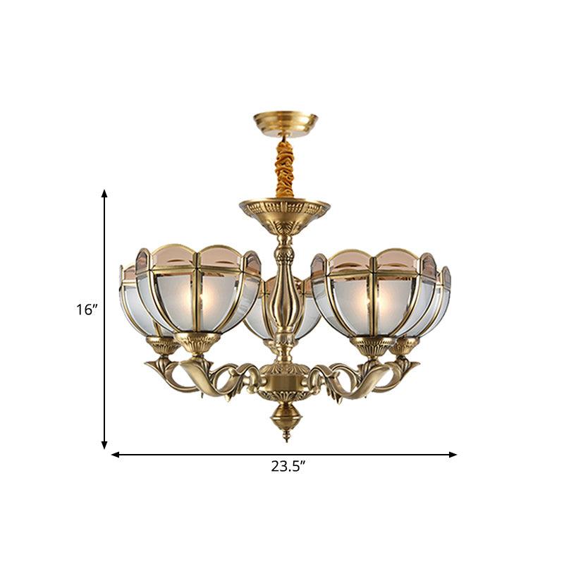 Beige Frosted Glass Gold Chandelier Lighting Dome 5 Bulbs - Rebooters