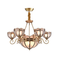 Beige Frosted Glass Gold Chandelier Lighting Dome 5 Bulbs - Rebooters