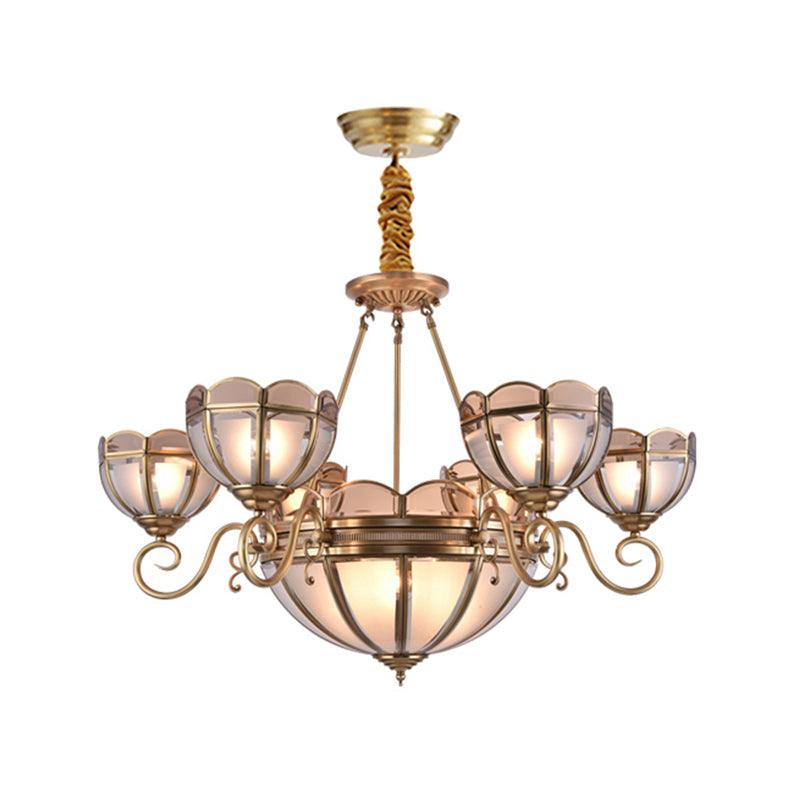 Beige Frosted Glass Gold Chandelier Lighting Dome 5 Bulbs - Rebooters