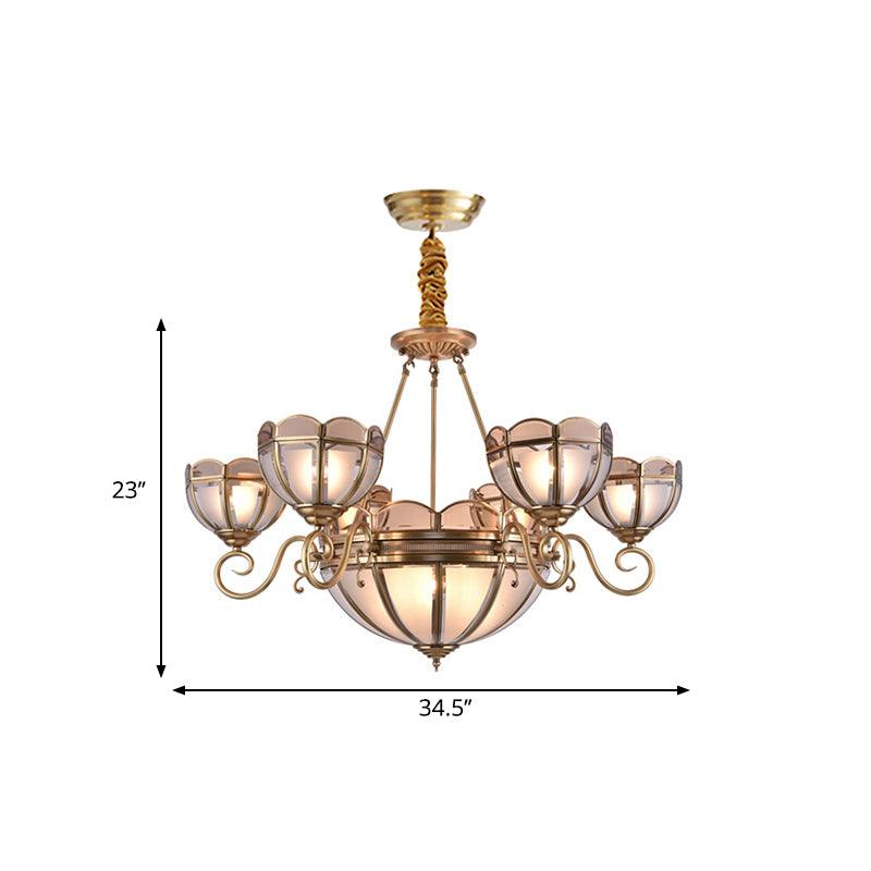 Beige Frosted Glass Gold Chandelier Lighting Dome 5 Bulbs - Rebooters