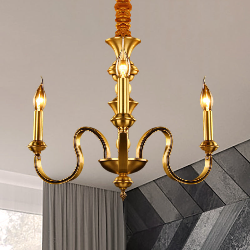 Gold Candle Shape Ceiling Pendant Light Colonialism Metal Chandelier - Rebooters