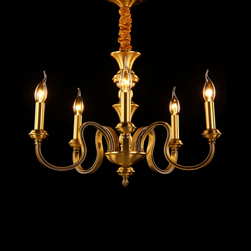 Gold Candle Shape Ceiling Pendant Light Colonialism Metal Chandelier - Rebooters