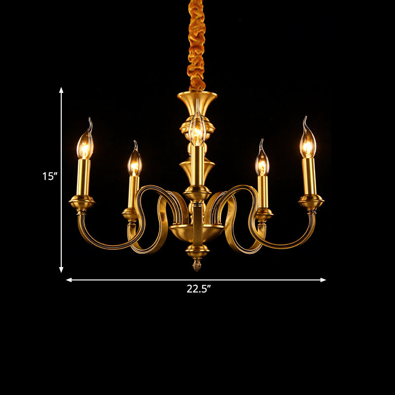 Gold Candle Shape Ceiling Pendant Light Colonialism Metal Chandelier - Rebooters