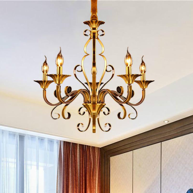 5/6/8 Lights Chandelier Pendant Lamp Colonialism Candle Shape Metal Ceiling Suspension Light in Gold - Rebooters