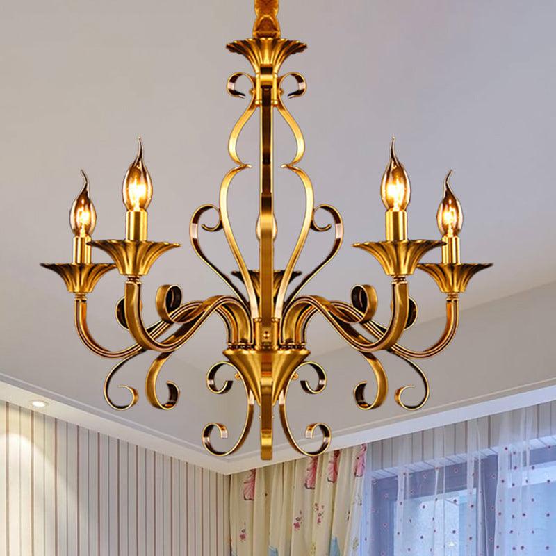 5/6/8 Lights Chandelier Pendant Lamp Colonialism Candle Shape Metal Ceiling Suspension Light in Gold - Rebooters