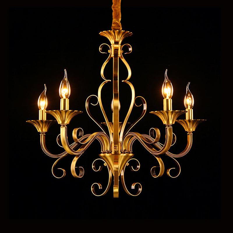 5/6/8 Lights Chandelier Pendant Lamp Colonialism Candle Shape Metal Ceiling Suspension Light in Gold - Rebooters