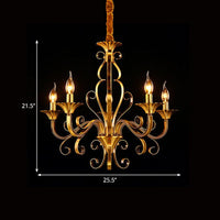 5/6/8 Lights Chandelier Pendant Lamp Colonialism Candle Shape Metal Ceiling Suspension Light in Gold - Rebooters