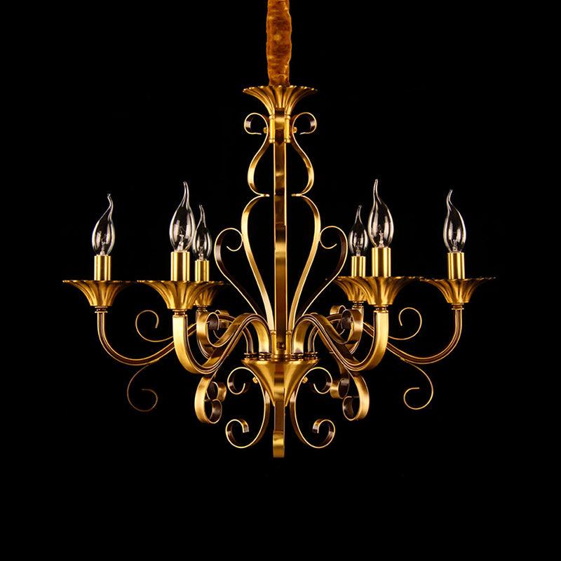 5/6/8 Lights Chandelier Pendant Lamp Colonialism Candle Shape Metal Ceiling Suspension Light in Gold - Rebooters