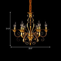 5/6/8 Lights Chandelier Pendant Lamp Colonialism Candle Shape Metal Ceiling Suspension Light in Gold - Rebooters