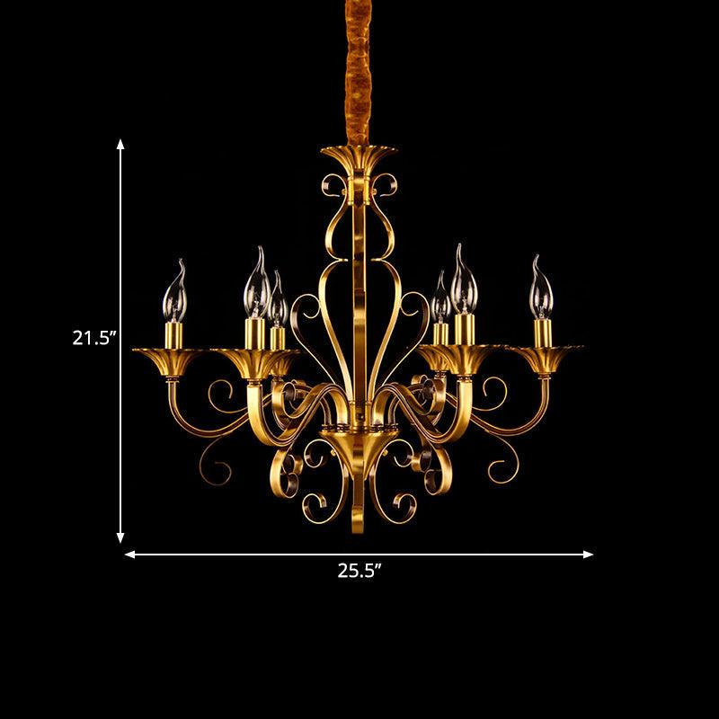 5/6/8 Lights Chandelier Pendant Lamp Colonialism Candle Shape Metal Ceiling Suspension Light in Gold - Rebooters
